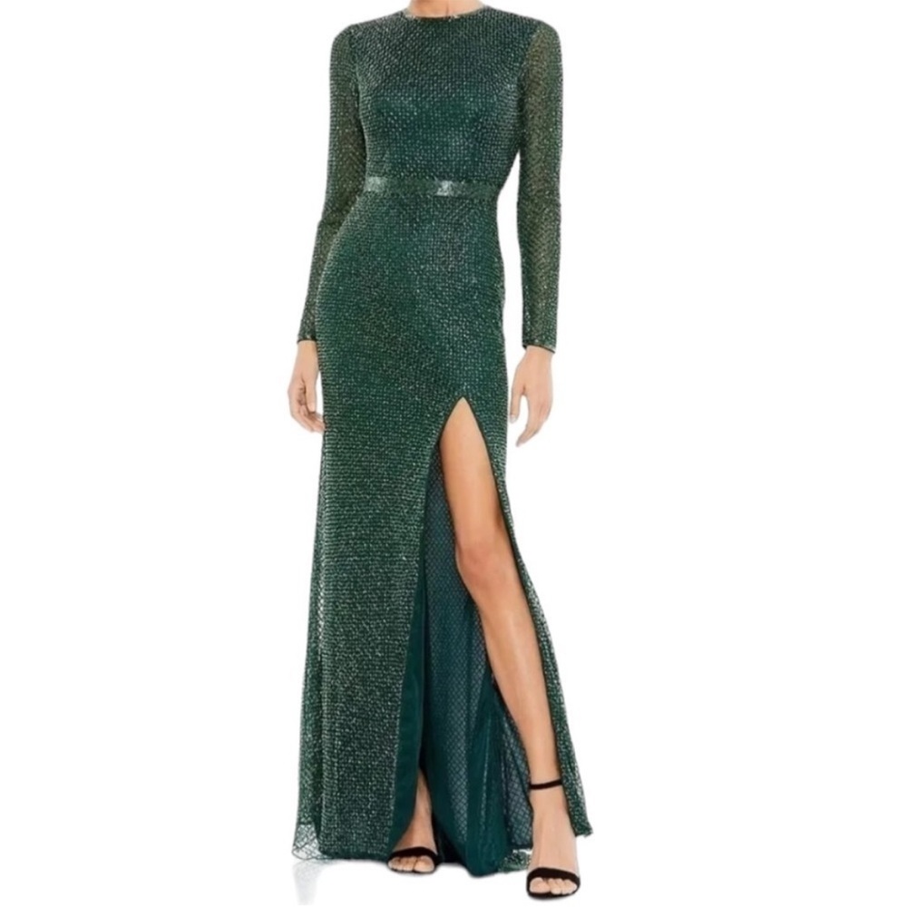 Mac Duggal Beaded Embellished Formal Maxi Gown Dress Size 10